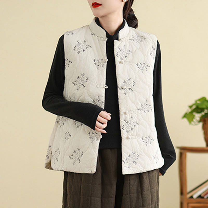 Buddha Stones Embroidered Frog-Button Women's Sleeveless Cotton Vest Waistcoat With Pockets - image 11