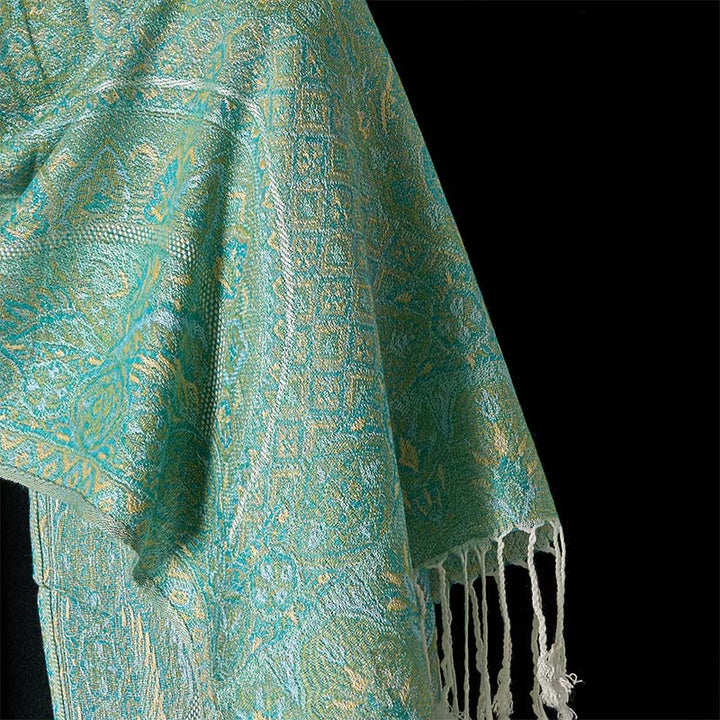 Buddha Stones Spring Green Cashew Flower Geometric Jacquard Pattern Tassel Cozy Scarf Shawl - image 4