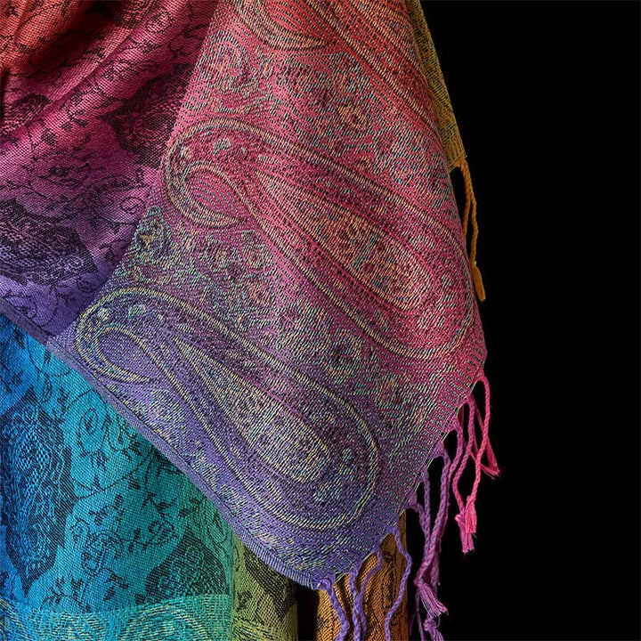 Buddha Stones Spring Colorful Gradient Cashew Flower Pattern Tassel Cozy Scarf Shawl - image 14