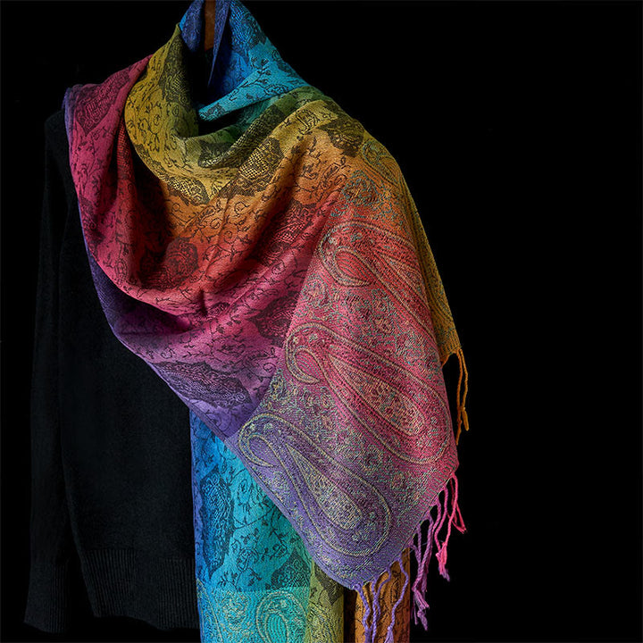 Buddha Stones Spring Colorful Gradient Cashew Flower Pattern Tassel Cozy Scarf Shawl - SlateBlue - 180cm - image 10