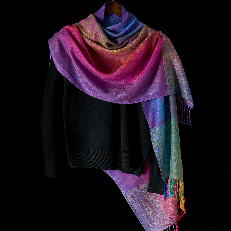 Buddha Stones Spring Colorful Gradient Cashew Flower Pattern Tassel Cozy Scarf Shawl - image 3