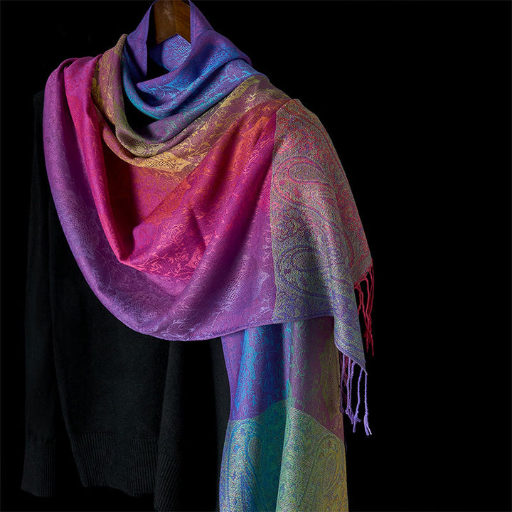 Buddha Stones Spring Colorful Gradient Cashew Flower Pattern Tassel Cozy Scarf Shawl - Orchid - 180cm - image 2