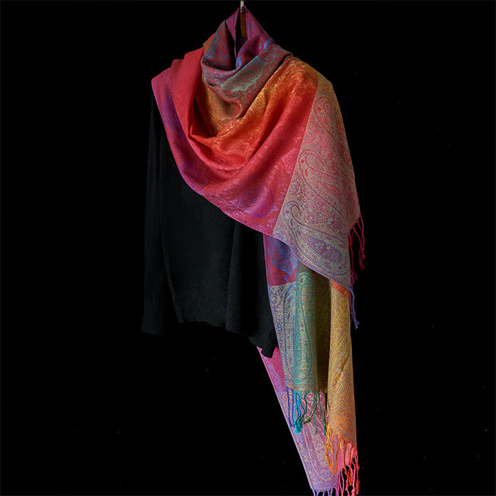 Buddha Stones Spring Colorful Gradient Cashew Flower Pattern Tassel Cozy Scarf Shawl - image 9