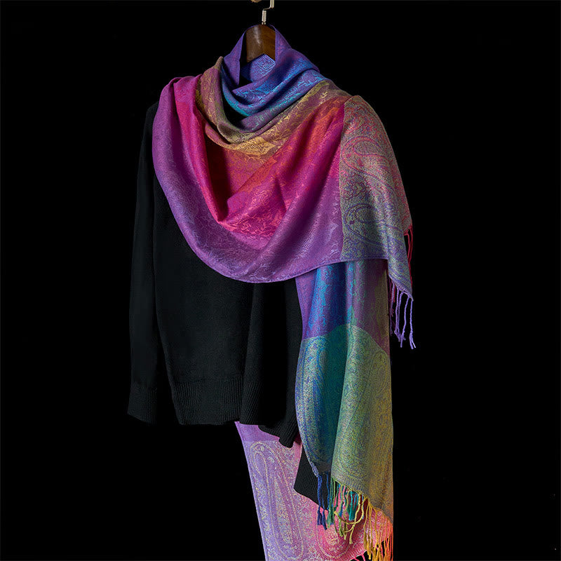 Buddha Stones Spring Colorful Gradient Cashew Flower Pattern Tassel Cozy Scarf Shawl - image 4