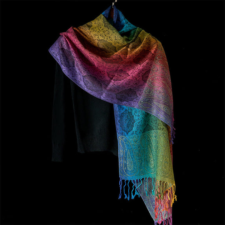 Buddha Stones Spring Colorful Gradient Cashew Flower Pattern Tassel Cozy Scarf Shawl - image 11