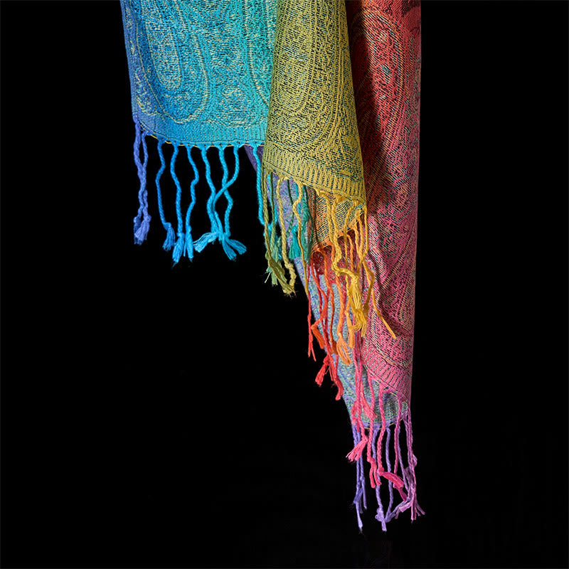 Buddha Stones Spring Colorful Gradient Cashew Flower Pattern Tassel Cozy Scarf Shawl - image 15