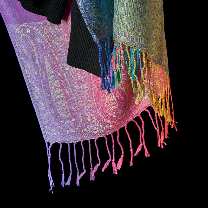 Buddha Stones Spring Colorful Gradient Cashew Flower Pattern Tassel Cozy Scarf Shawl - image 7