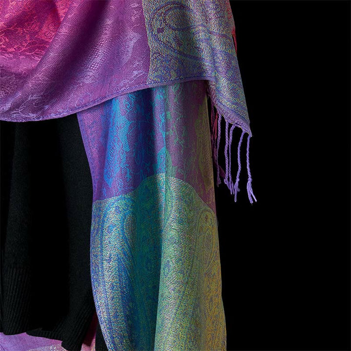 Buddha Stones Spring Colorful Gradient Cashew Flower Pattern Tassel Cozy Scarf Shawl - image 6