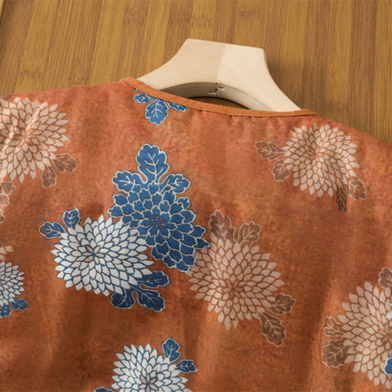 Buddha Stones Floral Prints Buttons Women's Sleeveless Cotton Vest Waistcoat With Pockets - image 3