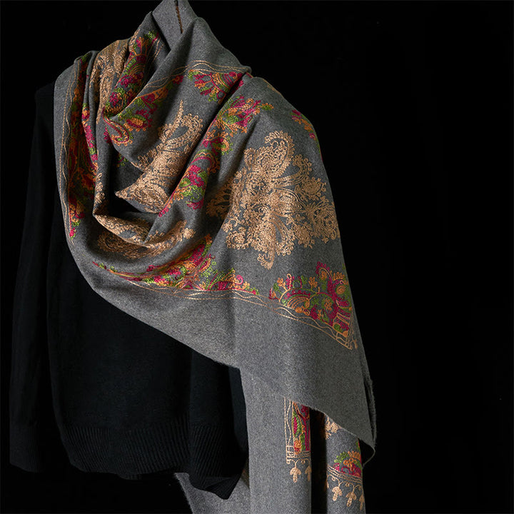 Buddha Stones Winter Colorful Vines Flowers Pattern Tassel Cozy Scarf Shawl - Gray - 185*70cm - image 0
