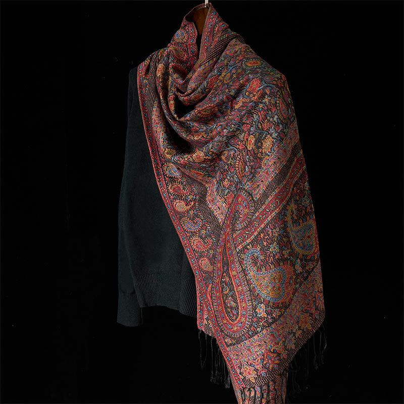 Buddha Stones Spring Brown Cashew Flower Leaves Pattern Tassel Soft Scarf Shawl - image 2