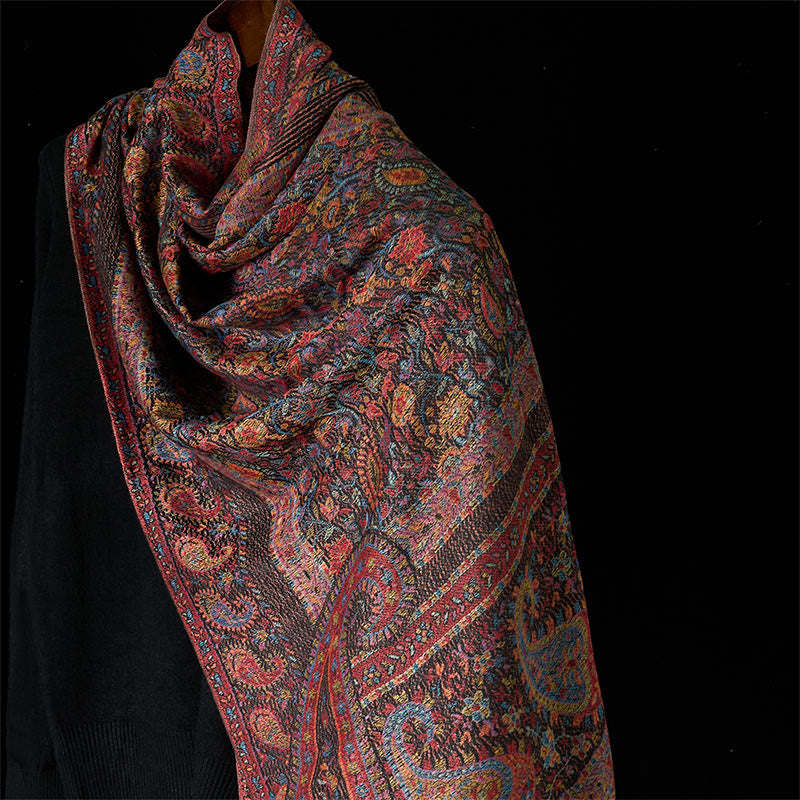 Buddha Stones Spring Brown Cashew Flower Leaves Pattern Tassel Soft Scarf Shawl - Sienna 170*70cm - image 0