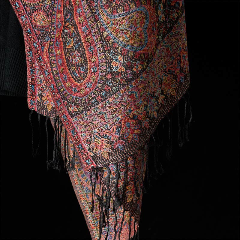 Buddha Stones Spring Brown Cashew Flower Leaves Pattern Tassel Soft Scarf Shawl - image 5