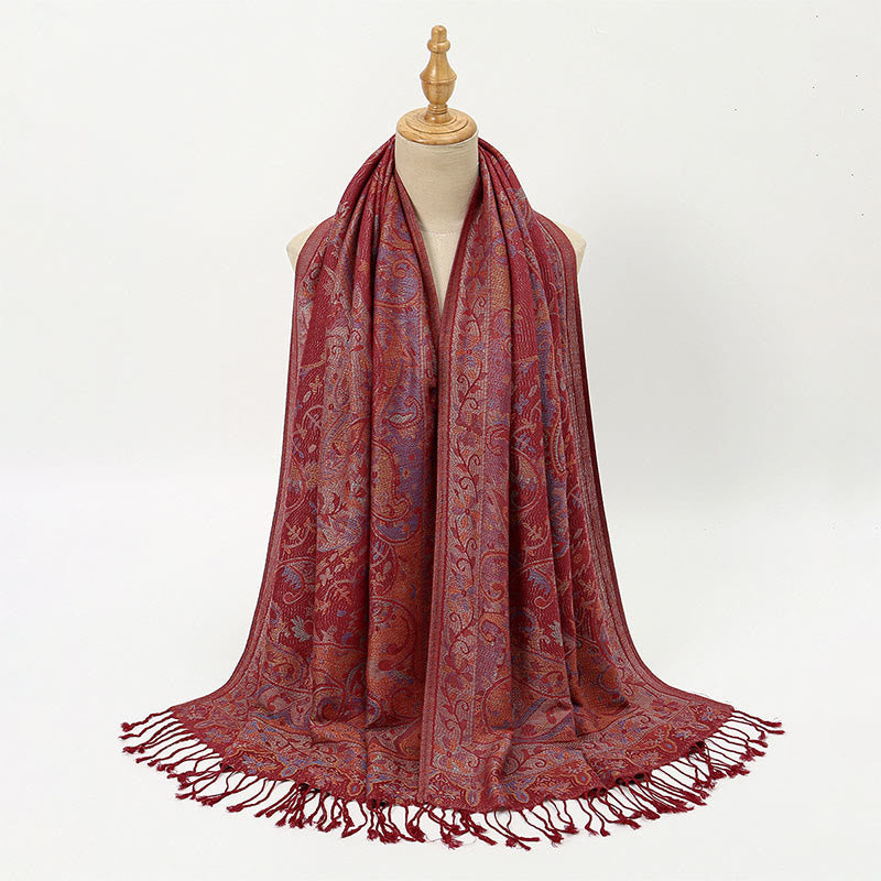 Buddha Stones Spring Cashew Flower Vines Pattern Tassel Soft Scarf Shawl - image 11