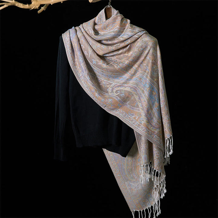 Buddha Stones Spring Cashew Flower Leaves Vines Geometric Pattern Tassel Soft Scarf Shawl - image 13