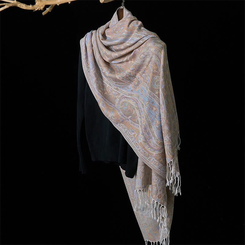 Buddha Stones Spring Cashew Flower Leaves Vines Geometric Pattern Tassel Soft Scarf Shawl - image 12