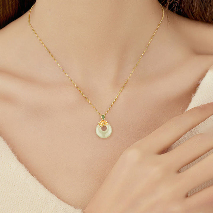 Buddha Stones 925 Sterling Silver Plated Gold Hetian Jade Lotus Luck Necklace Pendant - image 3