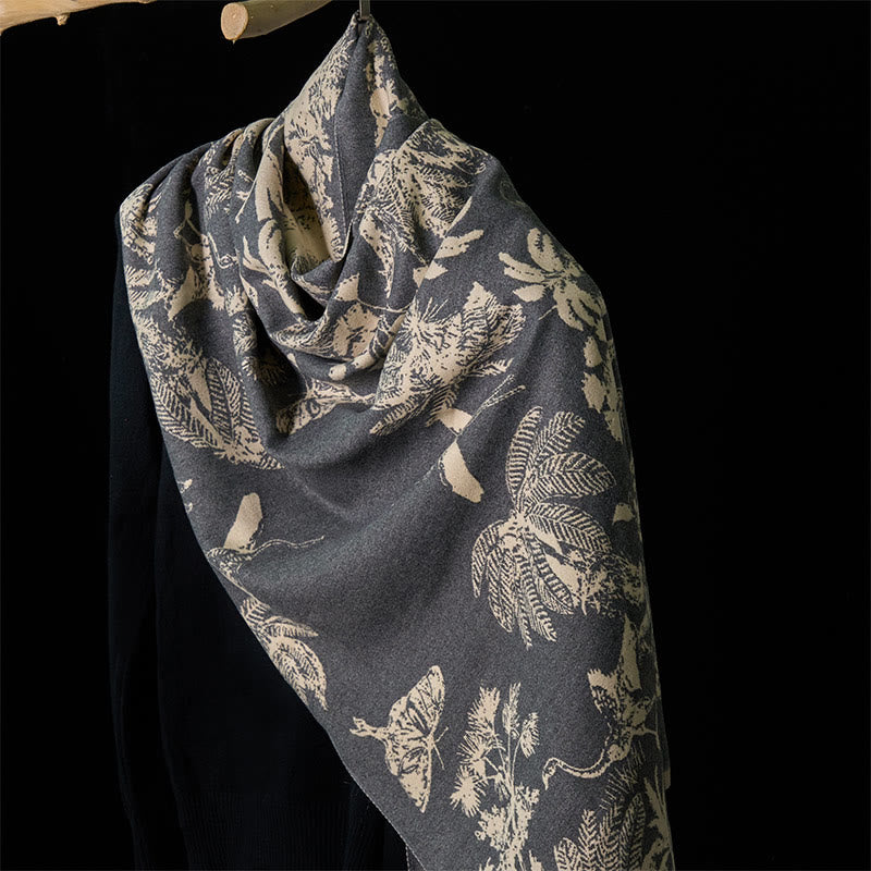 Buddha Stones Winter Coconut Tree Animals Pattern Tassel Cozy Scarf Shawl - Gray - 185*65cm - image 18