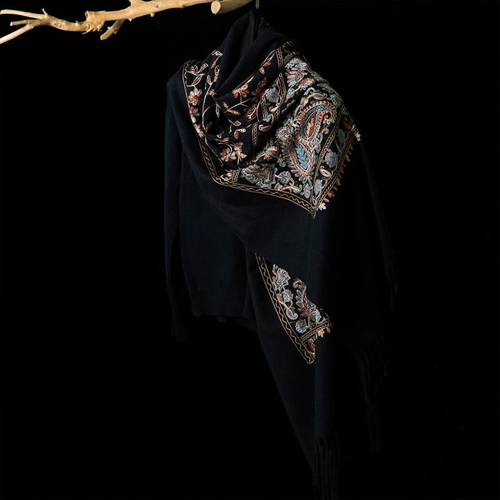 Buddha Stones Winter Brown-beige Small Flower Vine Cashew Flower Pattern Tassel Cozy Scarf Shawl - image 8