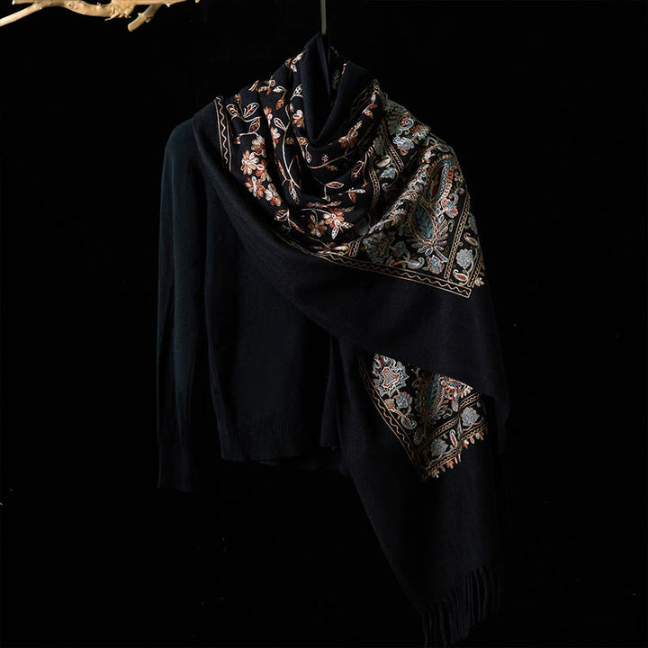 Buddha Stones Winter Brown-beige Small Flower Vine Cashew Flower Pattern Tassel Cozy Scarf Shawl - image 7