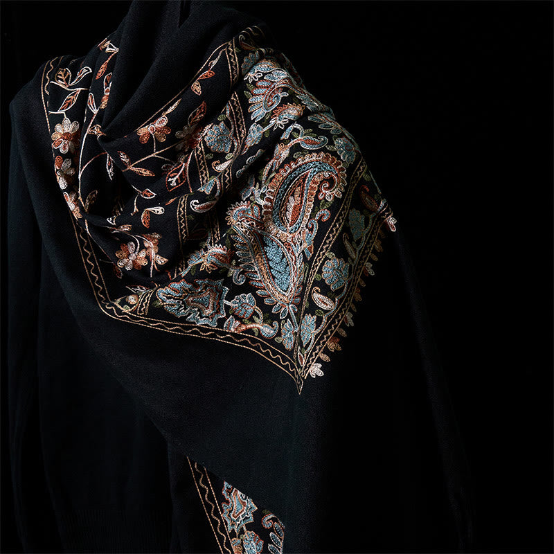 Buddha Stones Winter Brown-beige Small Flower Vine Cashew Flower Pattern Tassel Cozy Scarf Shawl - Black - 182*71cm - image 6