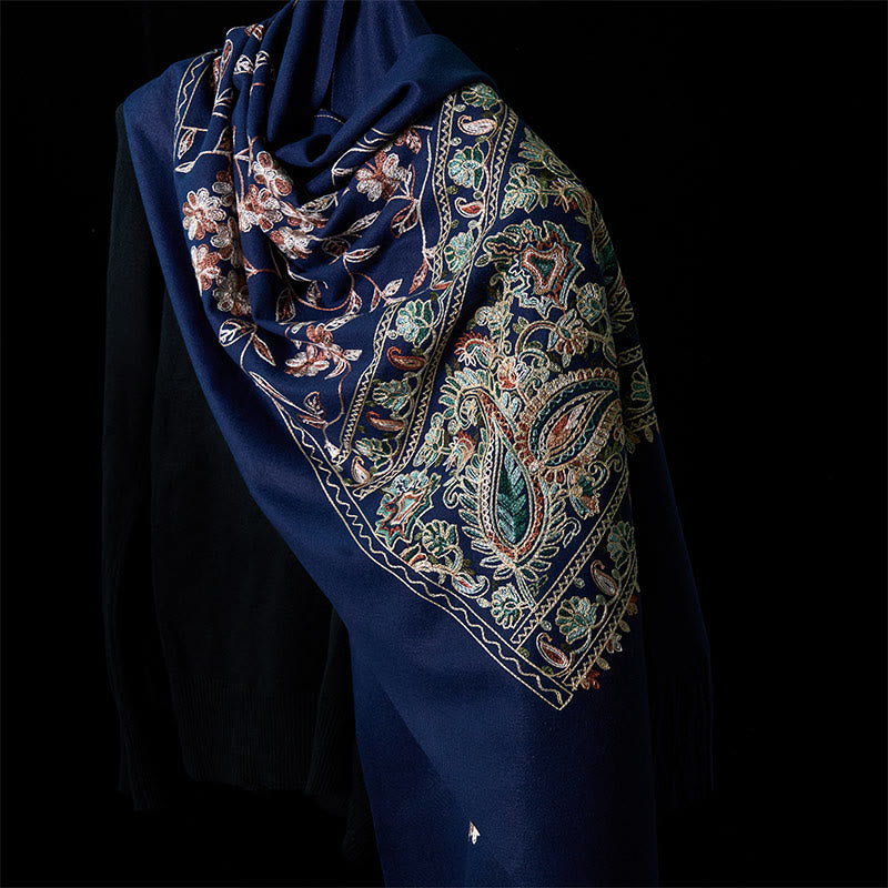 Buddha Stones Winter Brown-beige Small Flower Vine Cashew Flower Pattern Tassel Cozy Scarf Shawl - SteelBlue - 182*71cm - image 0