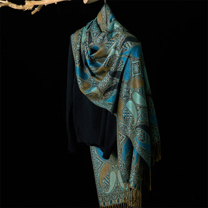 Buddha Stones Fall Cashew Flower Geometry Pattern Tassel Cozy Scarf Shawl - image 3