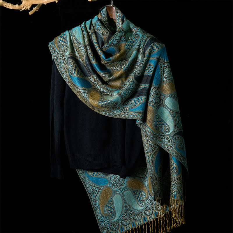 Buddha Stones Fall Cashew Flower Geometry Pattern Tassel Cozy Scarf Shawl - image 2