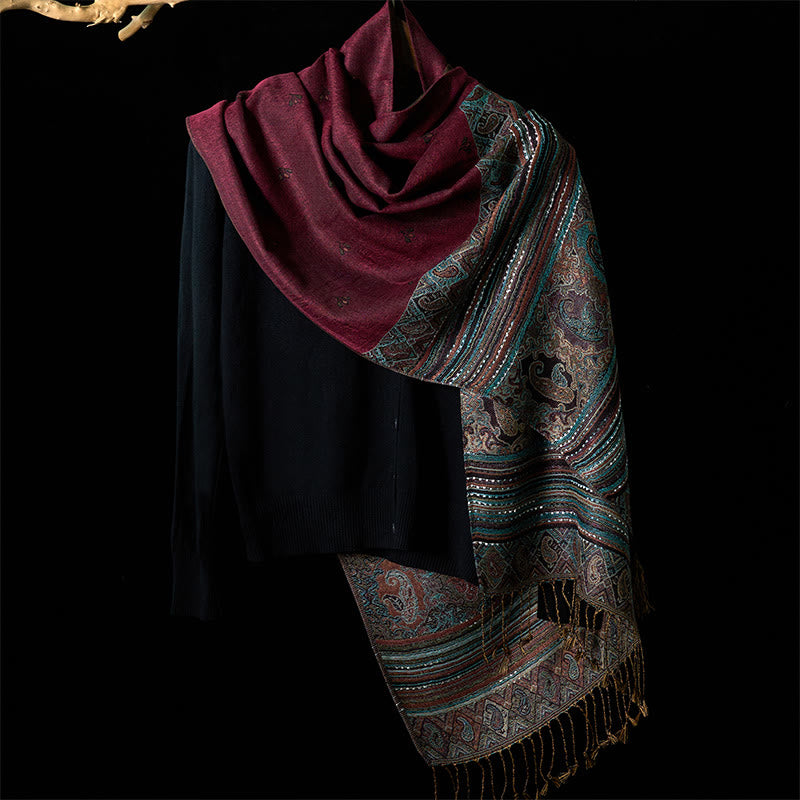 Buddha Stones Spring Cashew Flower Stripe Geometric Pattern Tassel Soft Scarf Shawl - image 7