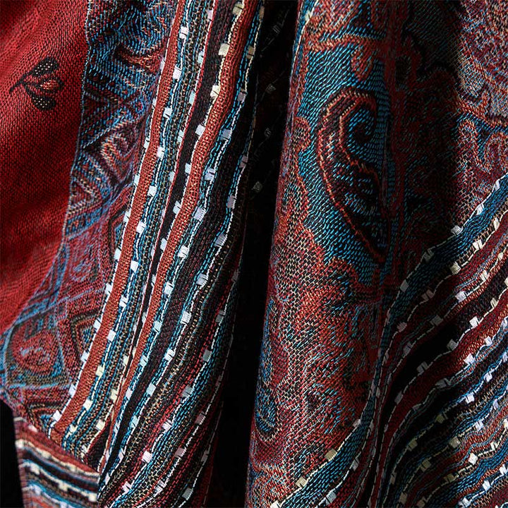 Buddha Stones Spring Cashew Flower Stripe Geometric Pattern Tassel Soft Scarf Shawl - image 5