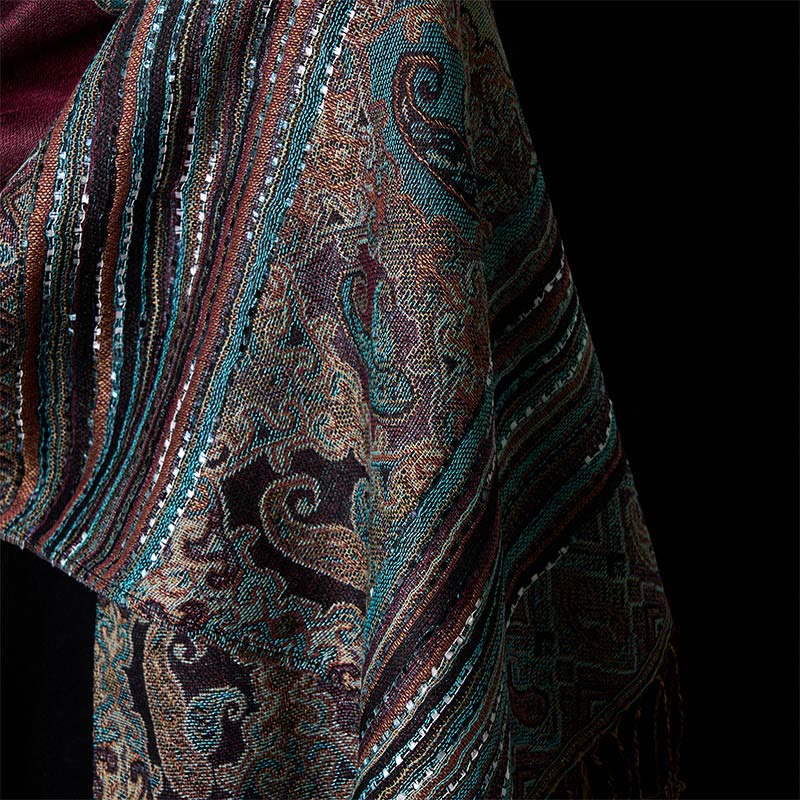 Buddha Stones Spring Cashew Flower Stripe Geometric Pattern Tassel Soft Scarf Shawl - image 10