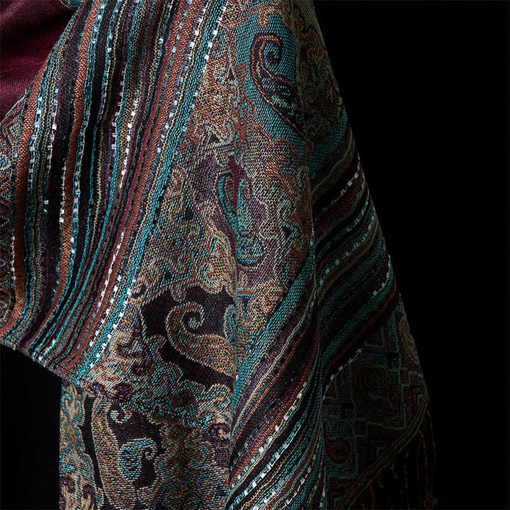 Buddha Stones Spring Cashew Flower Stripe Geometric Pattern Tassel Soft Scarf Shawl - image 10