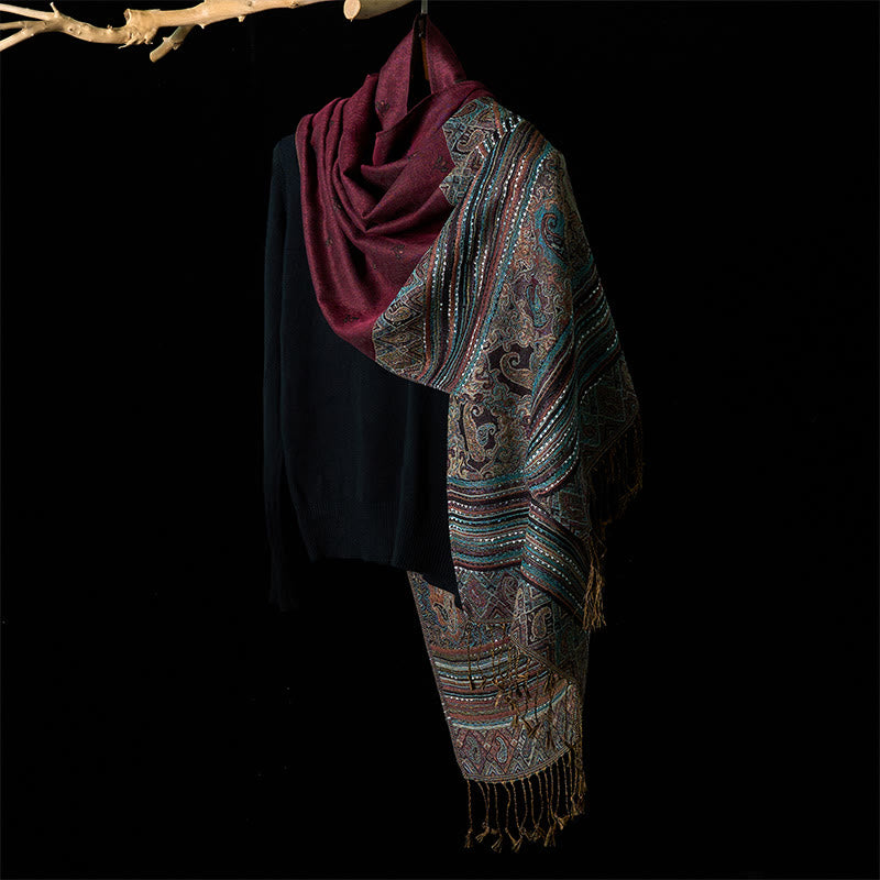 Buddha Stones Spring Cashew Flower Stripe Geometric Pattern Tassel Soft Scarf Shawl - image 8