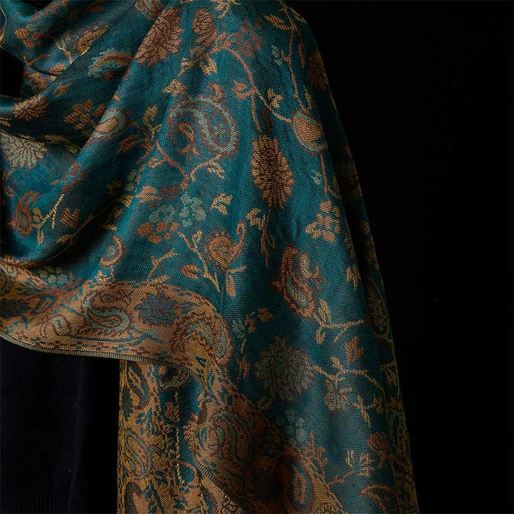 Buddha Stones Spring Dark Green Cashew Flower Floral Leaf Pattern Tassel Soft Scarf Shawl - image 10