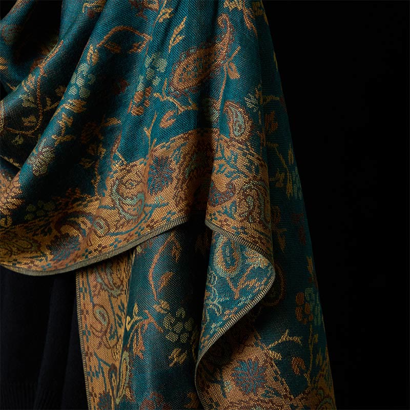 Buddha Stones Spring Dark Green Cashew Flower Floral Leaf Pattern Tassel Soft Scarf Shawl - image 9