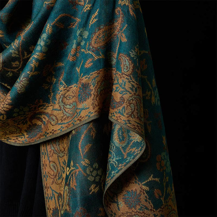 Buddha Stones Spring Dark Green Cashew Flower Floral Leaf Pattern Tassel Soft Scarf Shawl - image 9