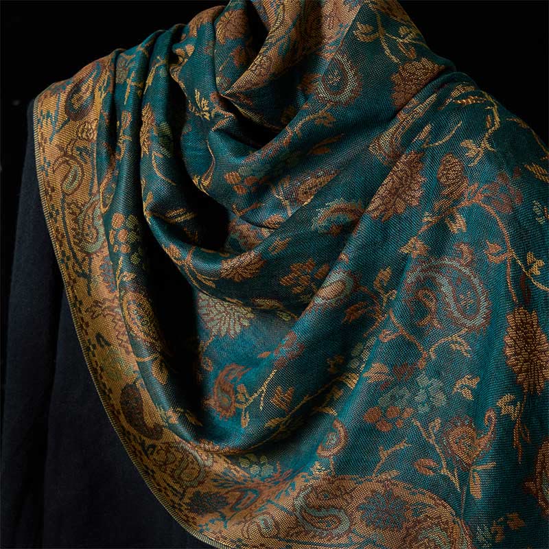 Buddha Stones Spring Dark Green Cashew Flower Floral Leaf Pattern Tassel Soft Scarf Shawl - image 7
