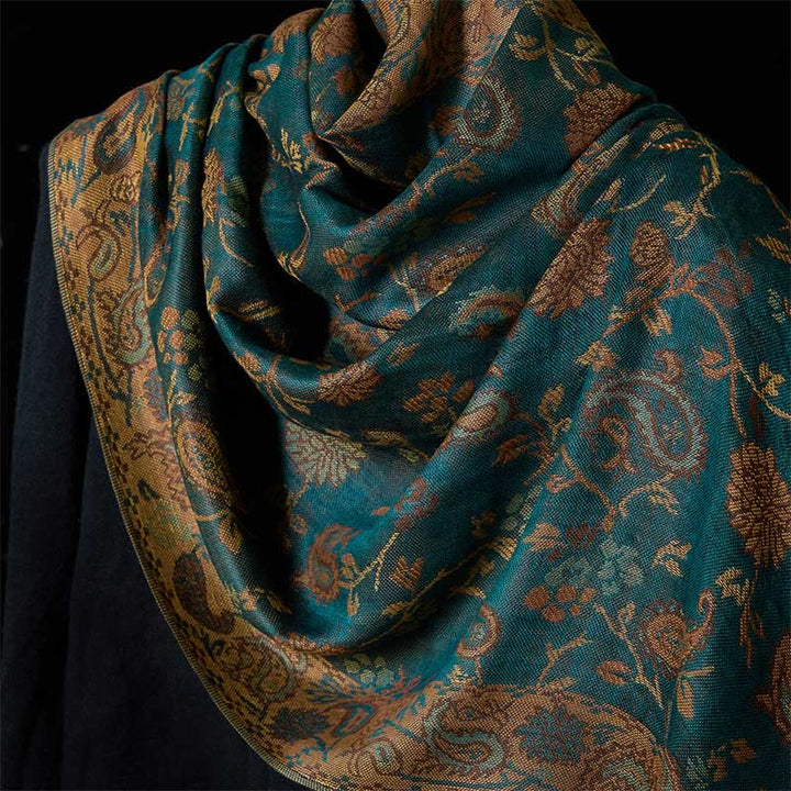 Buddha Stones Spring Dark Green Cashew Flower Floral Leaf Pattern Tassel Soft Scarf Shawl - image 7