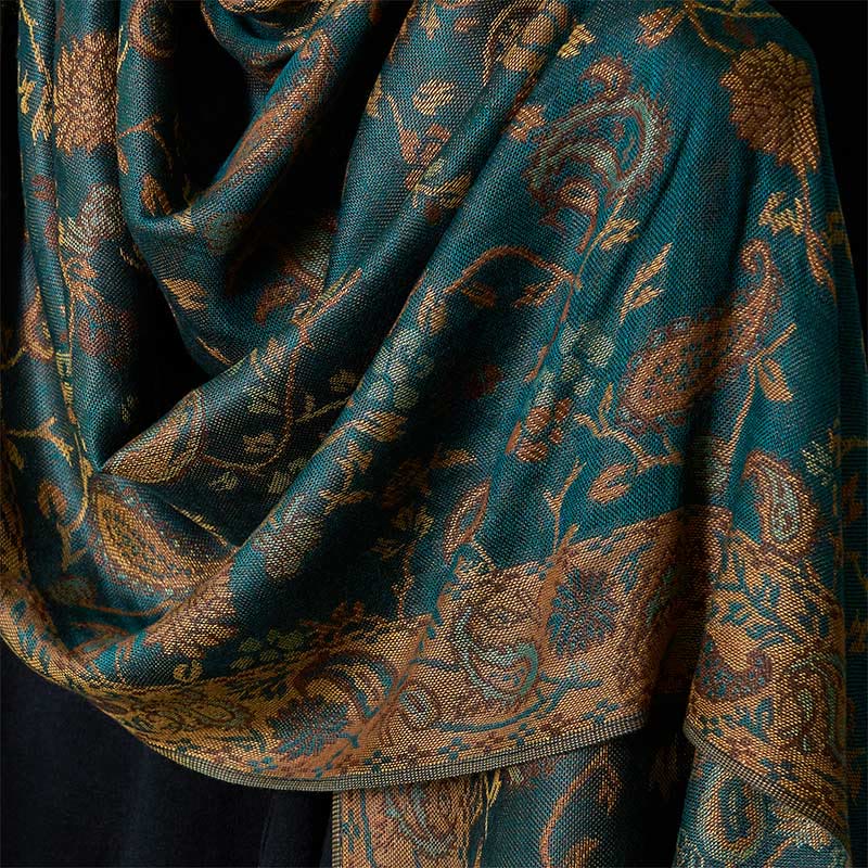 Buddha Stones Spring Dark Green Cashew Flower Floral Leaf Pattern Tassel Soft Scarf Shawl - image 8