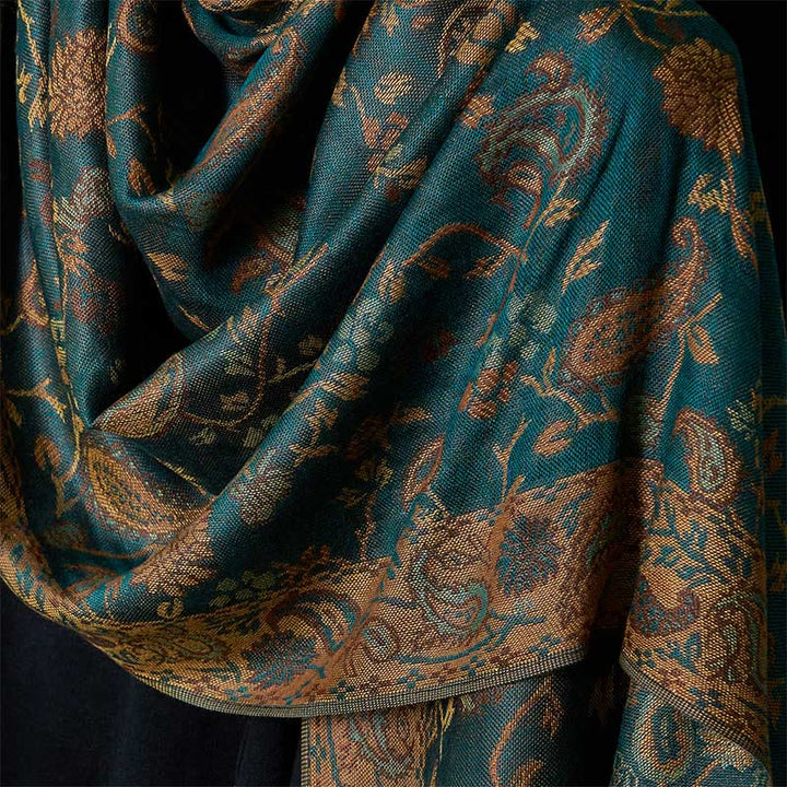 Buddha Stones Spring Dark Green Cashew Flower Floral Leaf Pattern Tassel Soft Scarf Shawl - image 8