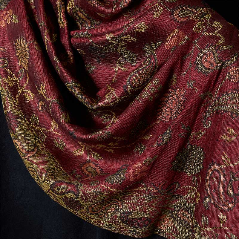 Buddha Stones Spring Dark Red Cashew Flower Floral Leaf Pattern Tassel Soft Scarf Shawl - image 3
