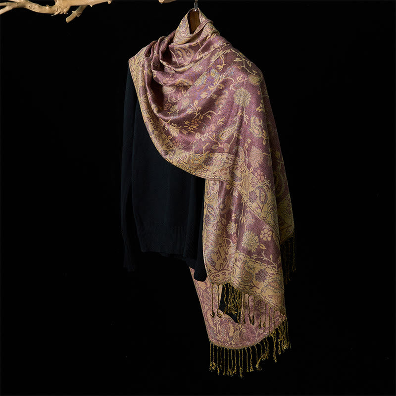 Buddha Stones Spring Pale Purple Cashew Flower Vine Pattern Tassel Soft Scarf Shawl - image 2