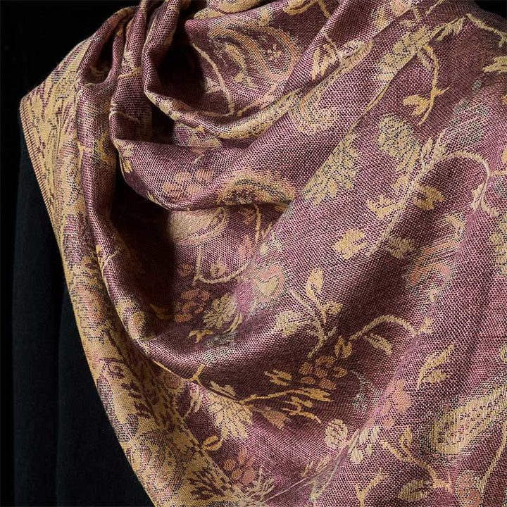 Buddha Stones Spring Pale Purple Cashew Flower Vine Pattern Tassel Soft Scarf Shawl - image 3
