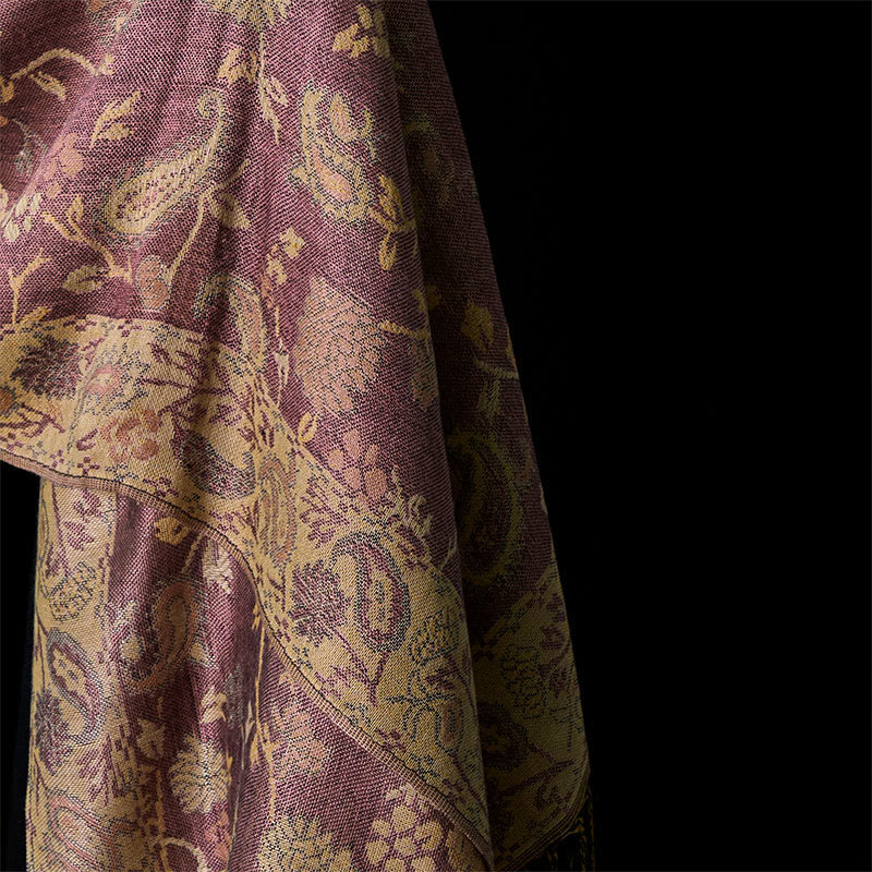 Buddha Stones Spring Pale Purple Cashew Flower Vine Pattern Tassel Soft Scarf Shawl - image 4