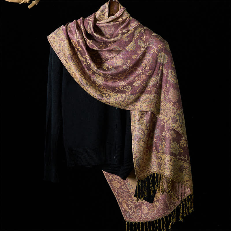 Buddha Stones Spring Pale Purple Cashew Flower Vine Pattern Tassel Soft Scarf Shawl - image 1