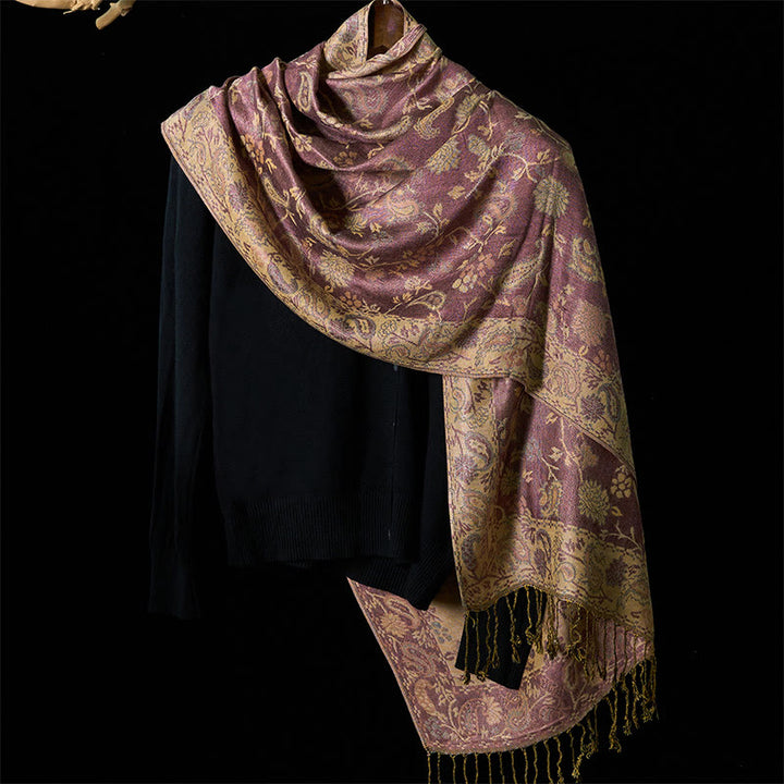 Buddha Stones Spring Pale Purple Cashew Flower Vine Pattern Tassel Soft Scarf Shawl - image 1