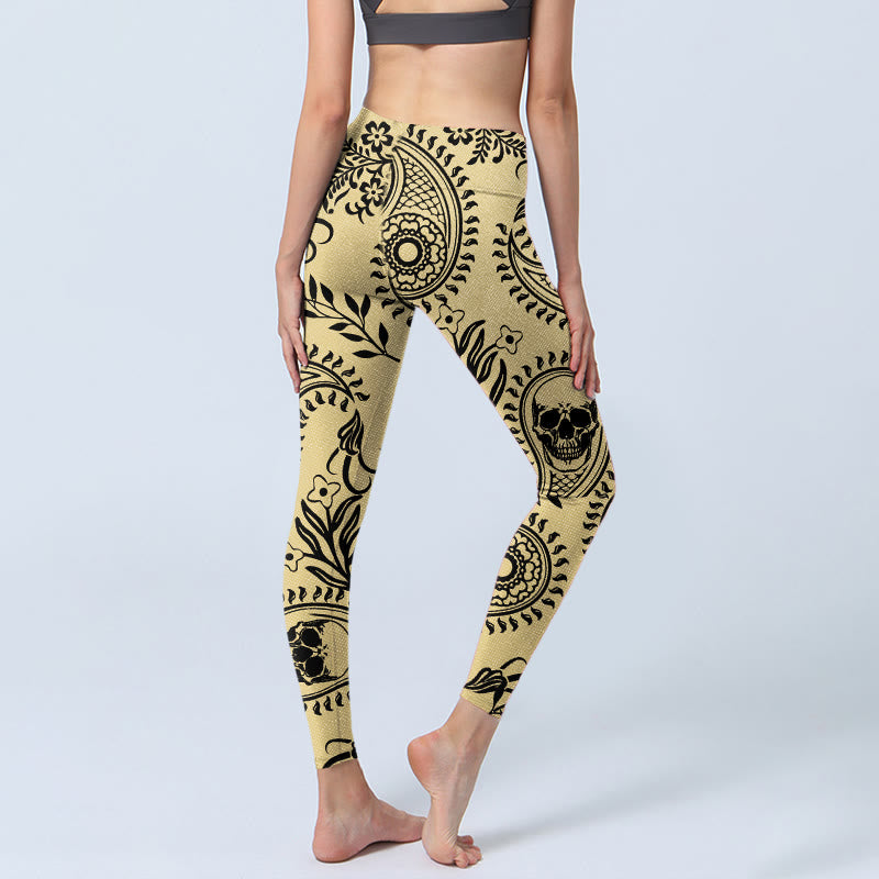 Buddha Stones Paisley Skull Design Gym Leggings Women's Yoga Pants - image 4