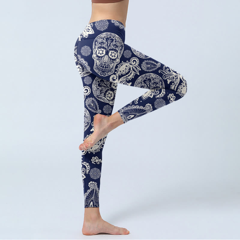 Buddha Stones Paisley Plant Skull Pattern Gym Leggings Women's Yoga Pants - image 3