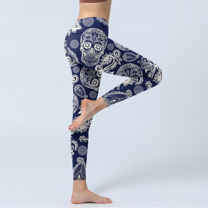 Buddha Stones Paisley Plant Skull Pattern Gym Leggings Women's Yoga Pants - image 3