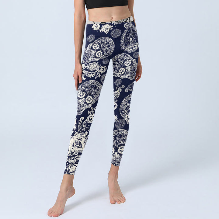 Buddha Stones Paisley Plant Skull Pattern Gym Leggings Women's Yoga Pants - image 5